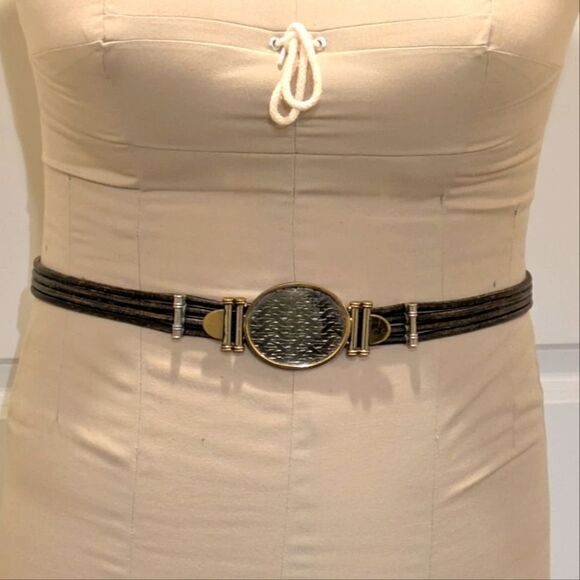 Gorgeous 80s Ur-Khan Made in Italy Silver and Gold Leather Belt - SEE NOTES - Picture 1 of 9